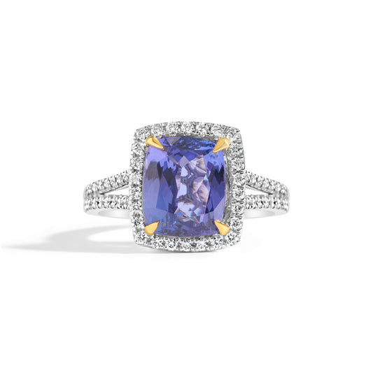 Cushion Tanzanite & Diamond Ring