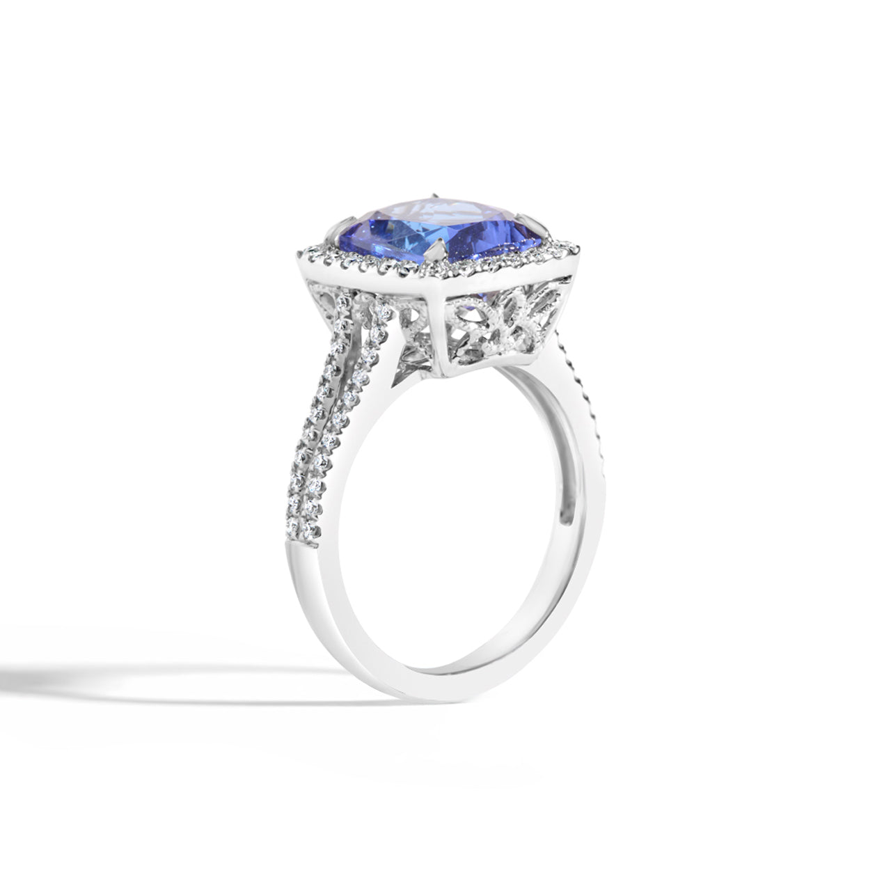 Cushion Tanzanite & Diamond Ring