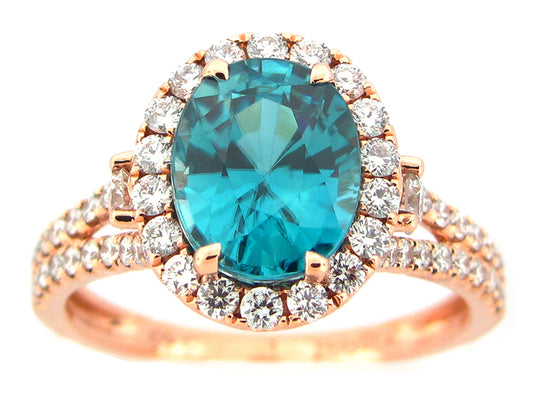 BLUE ZIRCON & DIAMOND RING, 18KR (H)