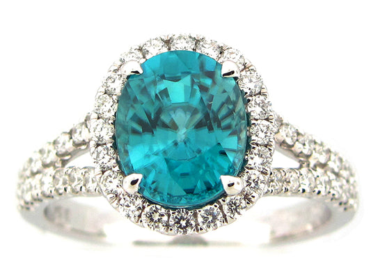 BLUE ZIRCON & DIAMOND RING, 18KR (H)