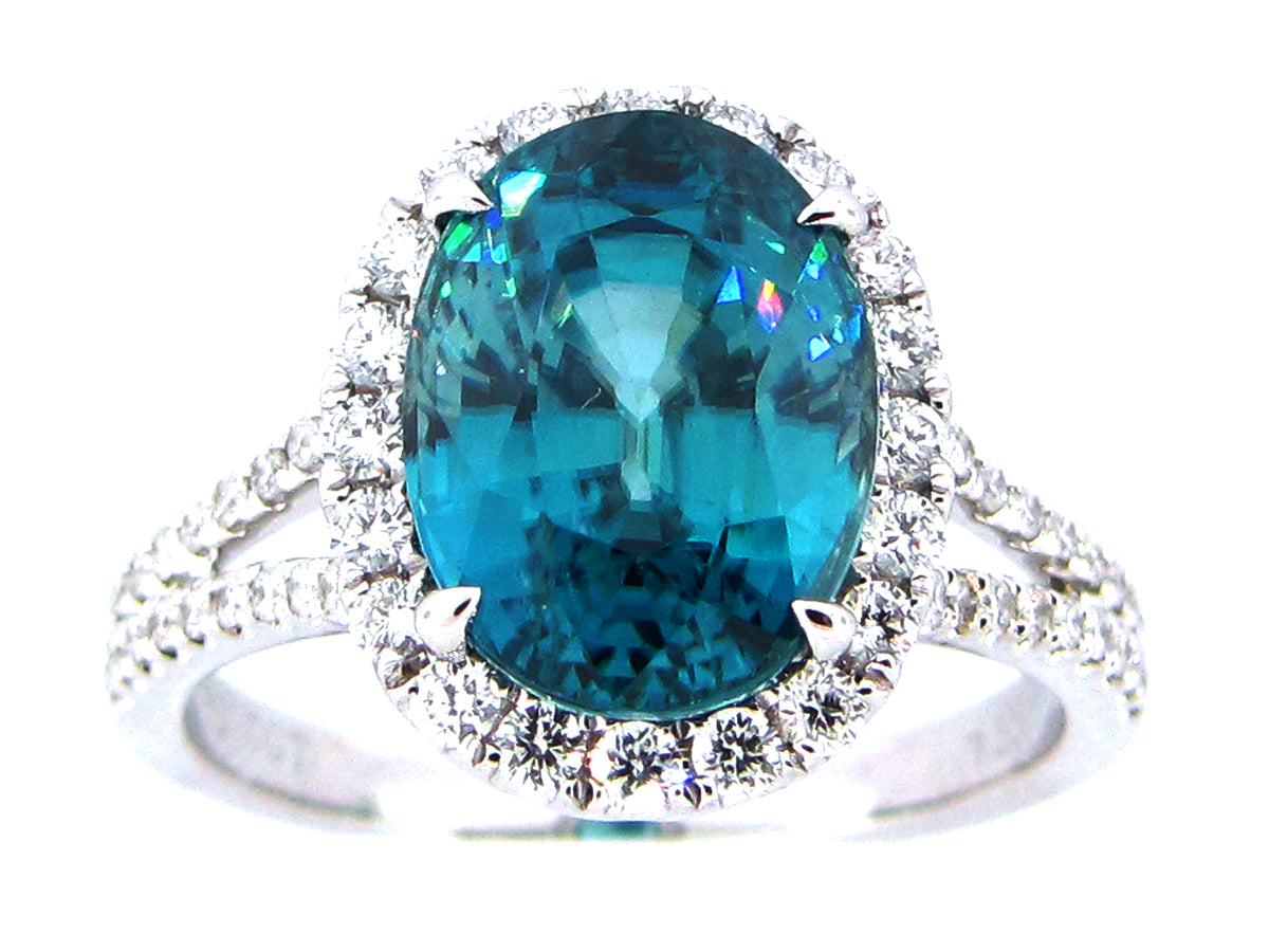 BLUE ZIRCON & DIAMOND RING, 18KW (H)