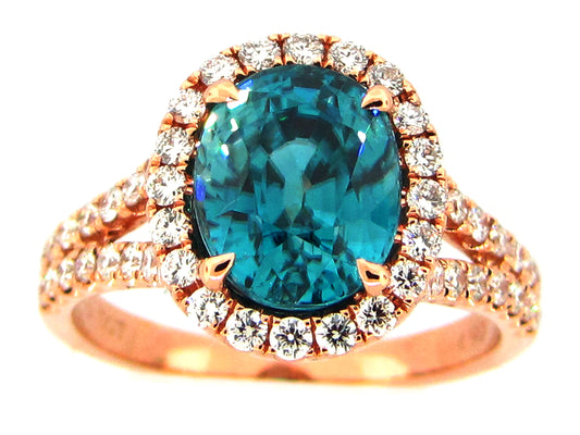 BLUE ZIRCON & DIAMOND RING, 18KR (H)