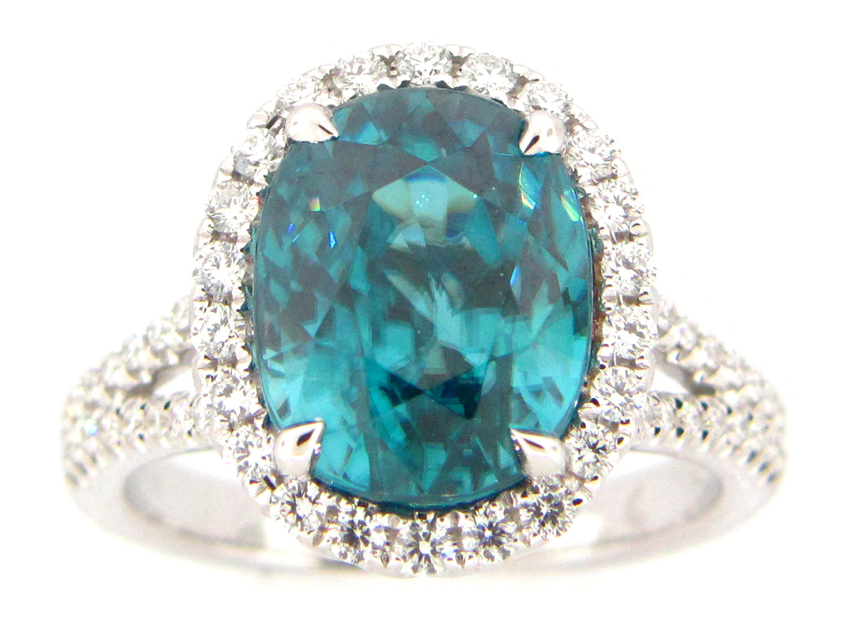BLUE ZIRCON & DIAMOND RING, 18KW (H)