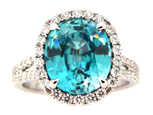 BLUE ZIRCON & DIAMOND RING, 18KW (H)