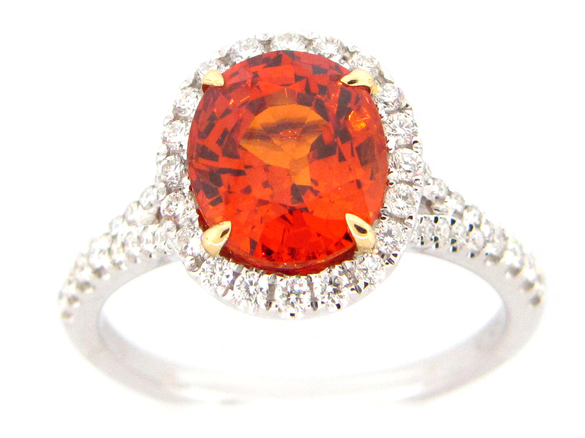 SPESSARTITE GARNET & DIAMOND RING, 18KT (N)