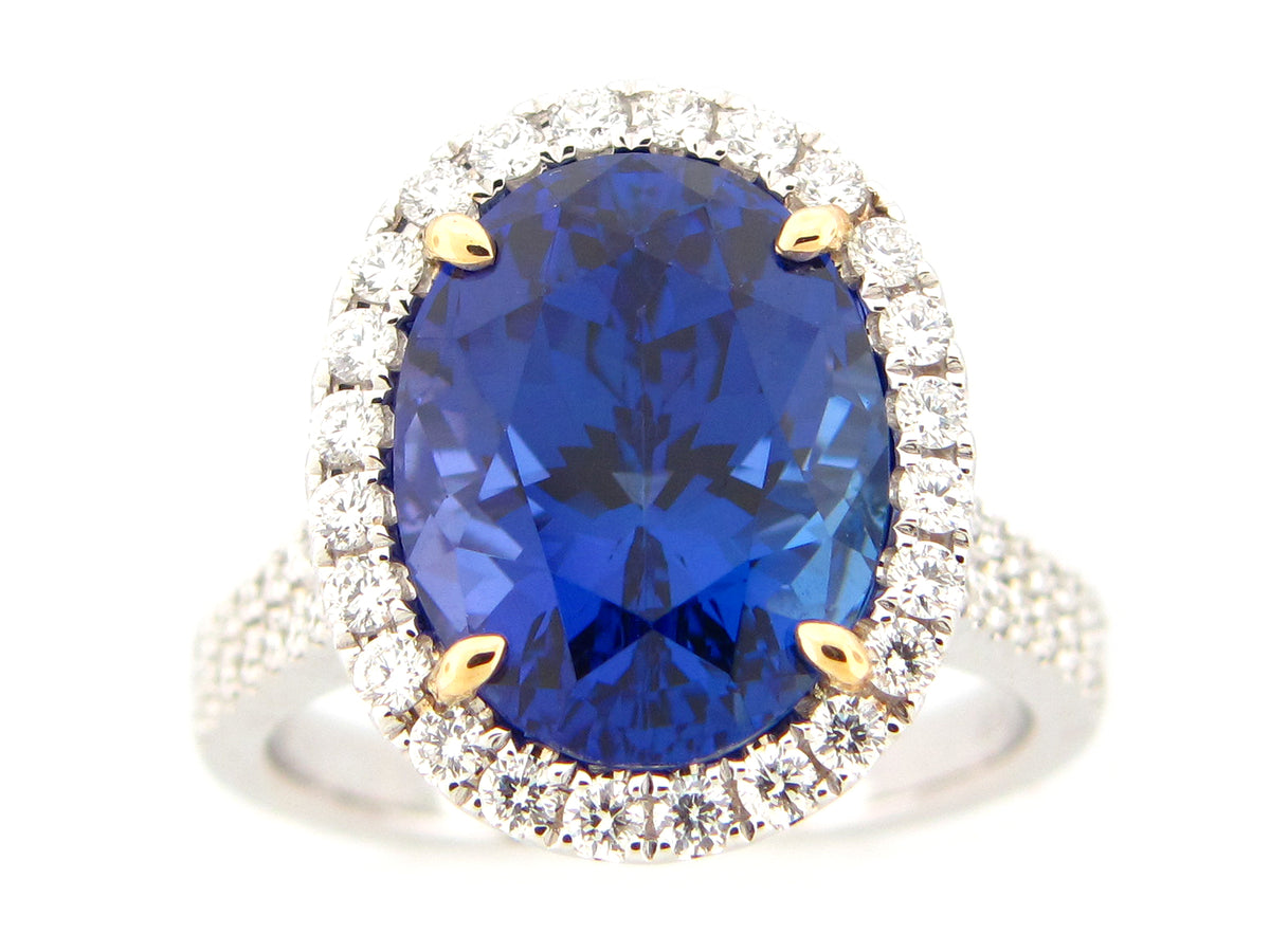 TANZANITE & DIAMOND RING, 18KWY (H)