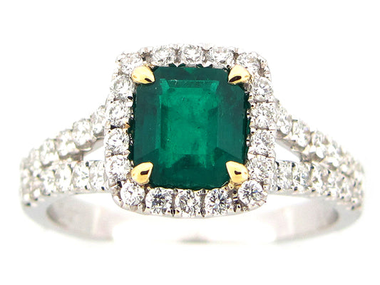 EMERALD & DIAMOND RING, 18KT (O)