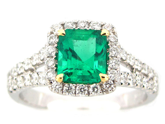 EMERALD & DIAMOND RING, 18KT (O)