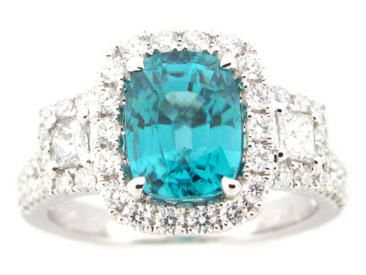 BLUE ZIRCON & DIAMOND RING, 18KW (H)