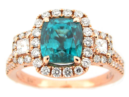 BLUE ZIRCON & DIAMOND RING, 18KR (H)