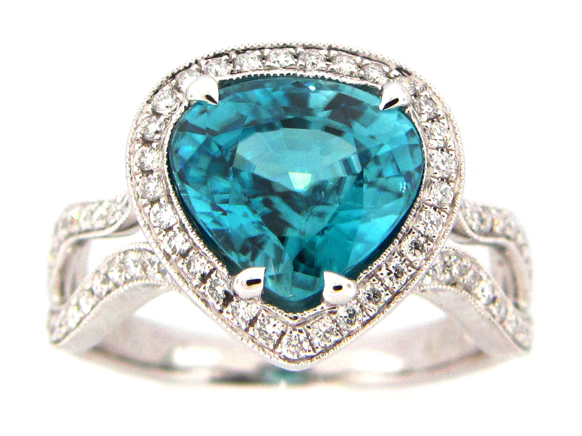 BLUE ZIRCON & DIAMOND RING, 18KW (H)