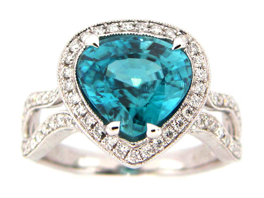 BLUE ZIRCON & DIAMOND RING, 18KW (H)