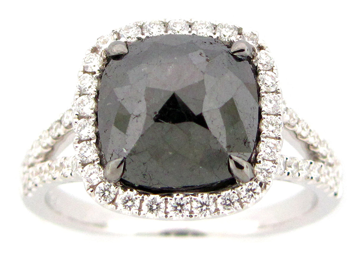 ROSE CUT BLACK & WHITE DIAMOND RING, 18KW (R)