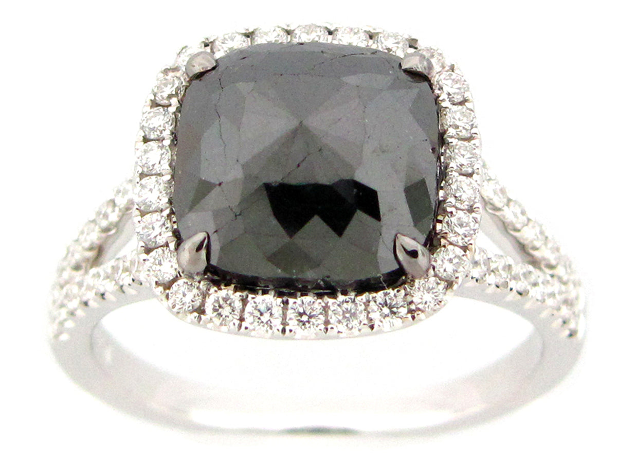ROSE CUT BLACK & WHITE DIAMOND RING, 18KW (R)