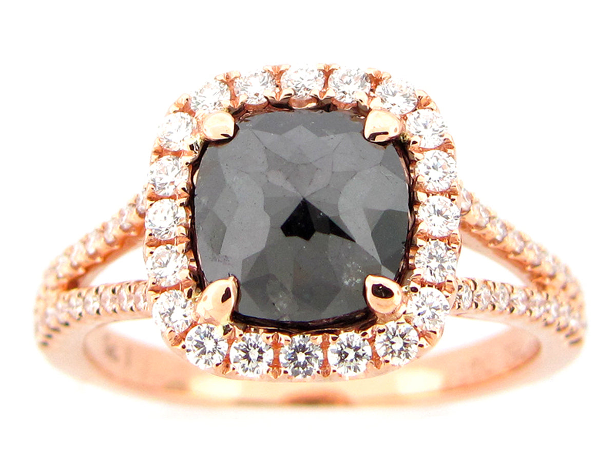 ROSE CUT BLACK & WHITE DIAMOND RING, 18KR (R)