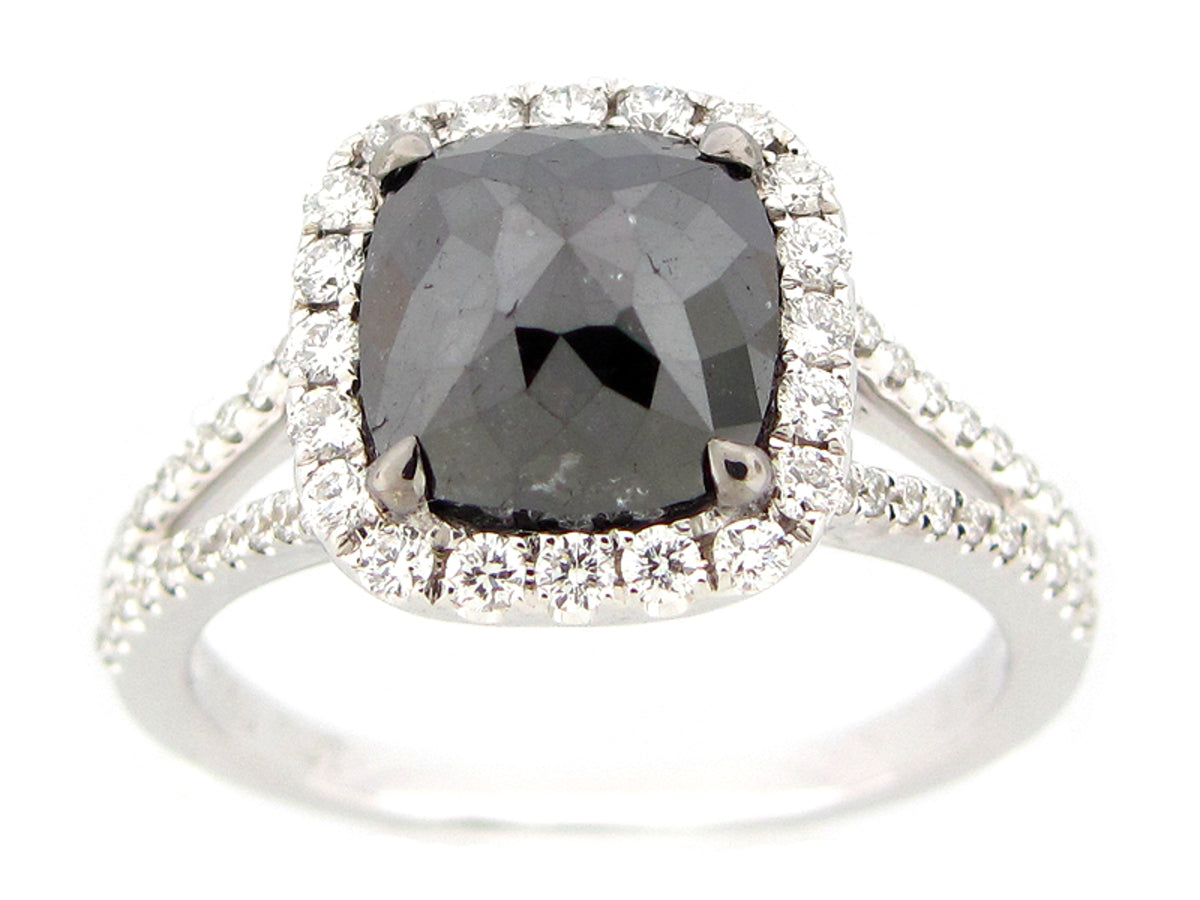 ROSE CUT BLACK & WHITE DIAMOND RING, 18KW (R)