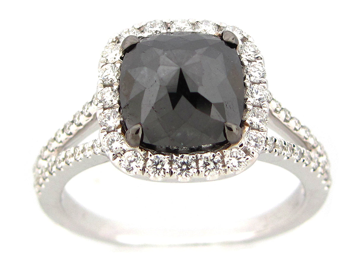 ROSE CUT BLACK & WHITE DIAMOND RING, 18KW (R)