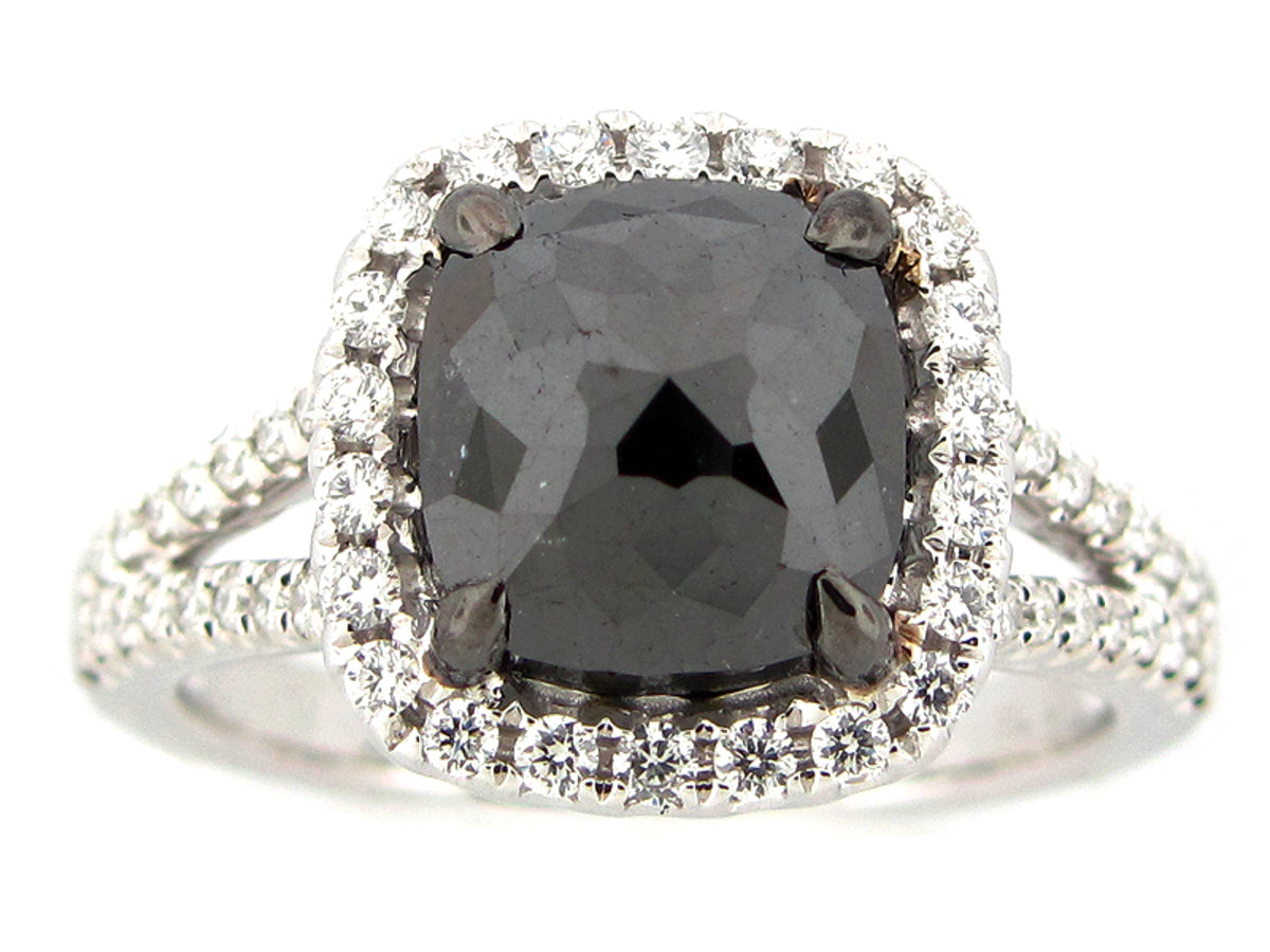 ROSE CUT BLACK & WHITE DIAMOND RING, 18KW (R)