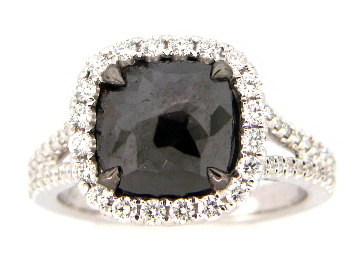 ROSE CUT BLACK & WHITE DIAMOND RING, 18KW (R)