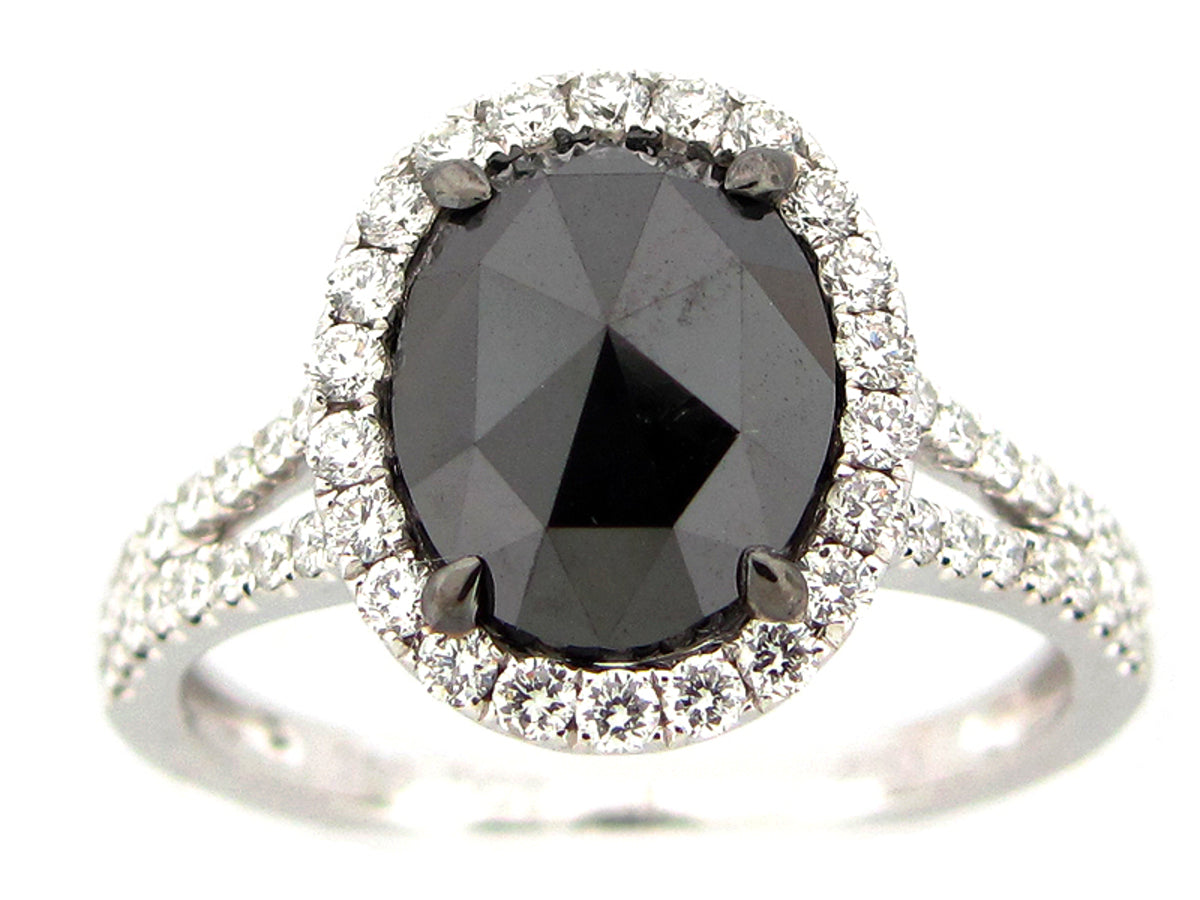 ROSE CUT BLACK & WHITE DIAMOND RING, 18KW (R)