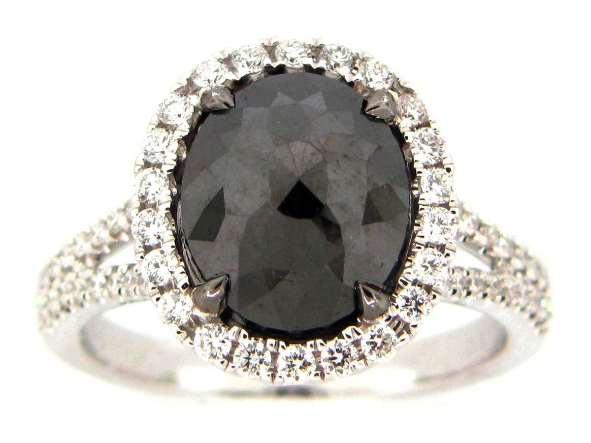 ROSE CUT BLACK & WHITE DIAMOND RING, 18KW (R)