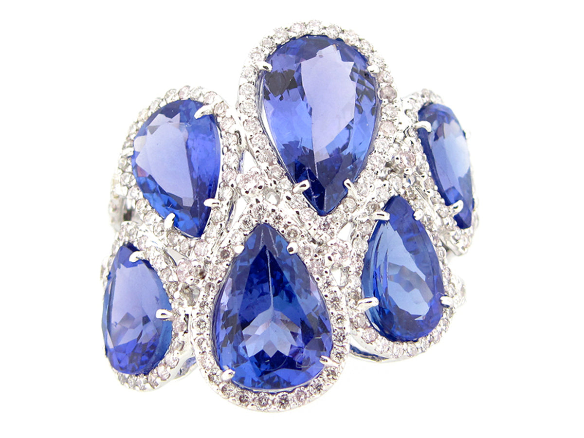 TANZANITE & DIAMOND RING, 18KW (H)
