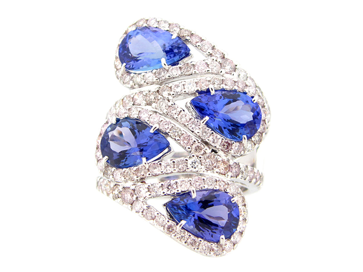 TANZANITE & DIAMOND RING, 18KW (H)