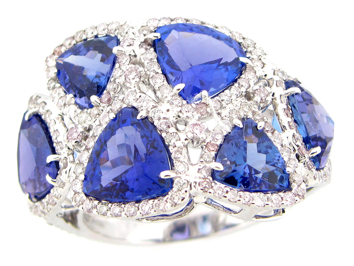 TANZANITE & DIAMOND RING, 18KW (H)