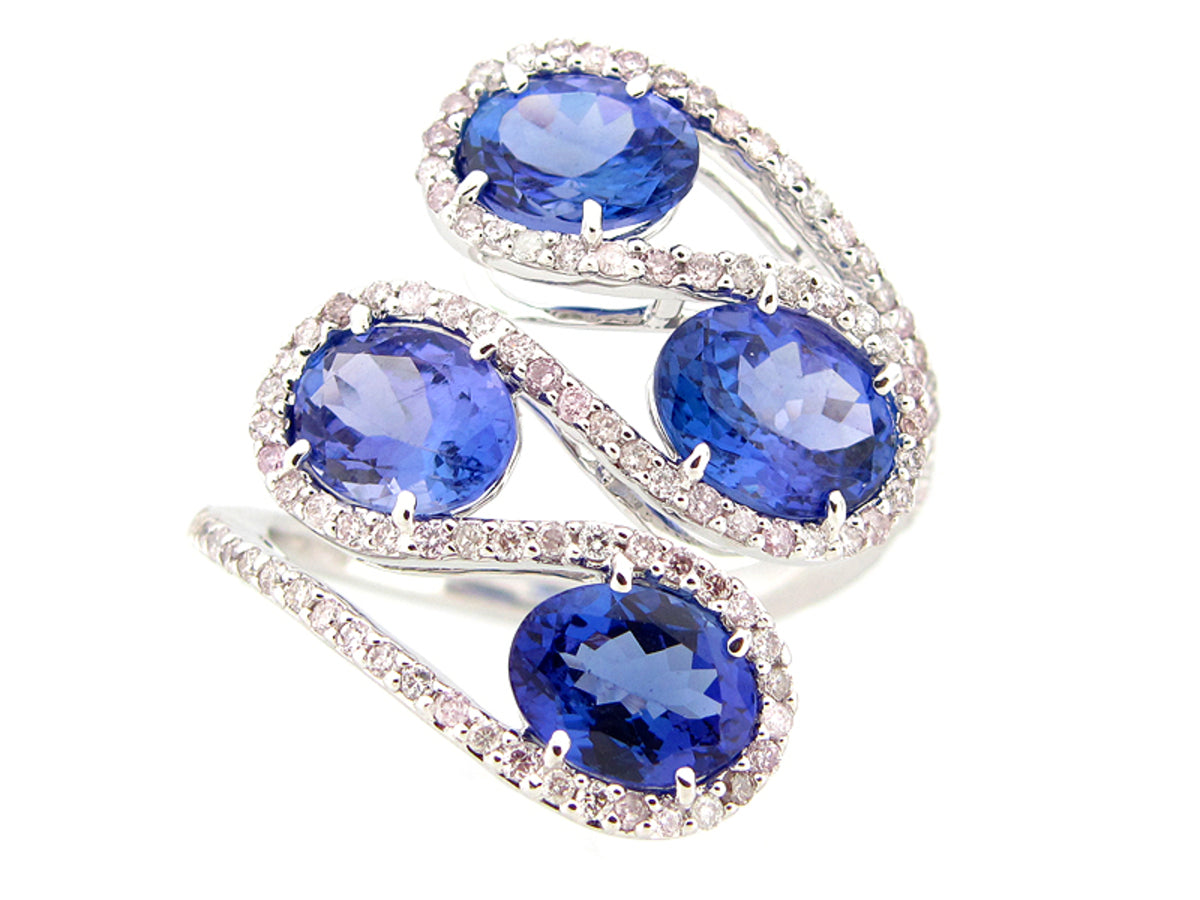 TANZANITE & DIAMOND RING, 18KW (H)