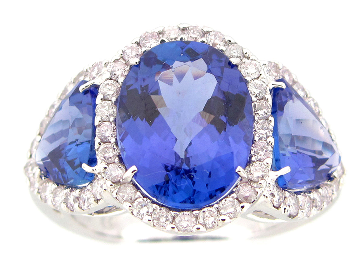 TANZANITE & DIAMOND RING, 18KW (H)