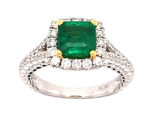 EMERALD & DIAMOND RING, 18KWY (O)