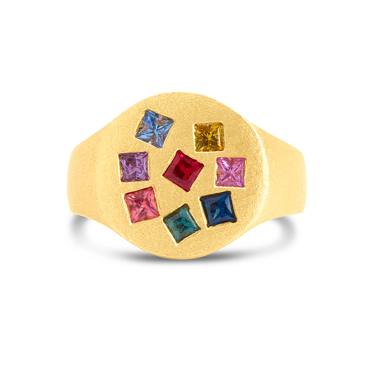 Rainbow Sapphire Princess Scatter Signet Ring