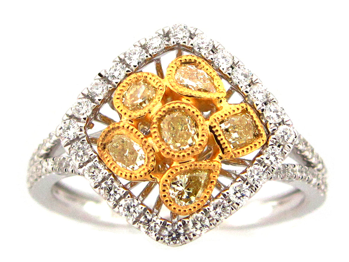 YELLOW & WHITE DIAMOND RING, 18KT (N)