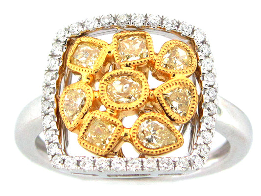 YELLOW & WHITE DIAMOND RING, 18KT (N)