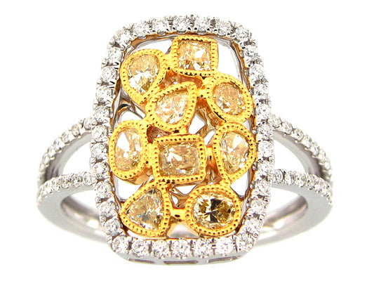 YELLOW & WHITE DIAMOND RING, 18KT (N)