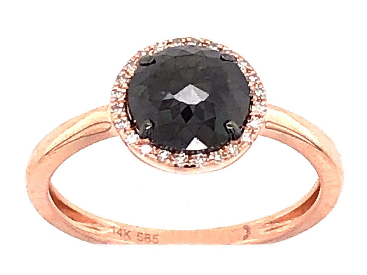 ROSE CUT BLACK ROUND & WHITE DIAMOND HALO RING