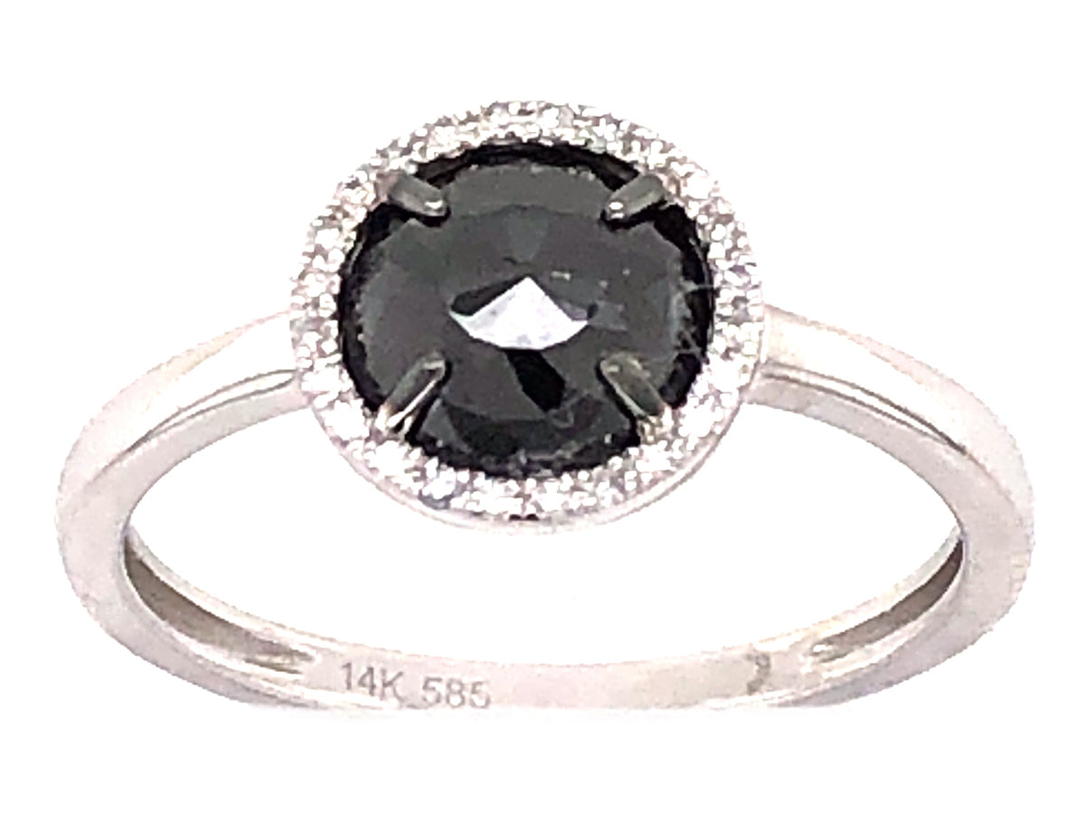 ROSE CUT BLACK ROUND & WHITE DIAMOND HALO RING