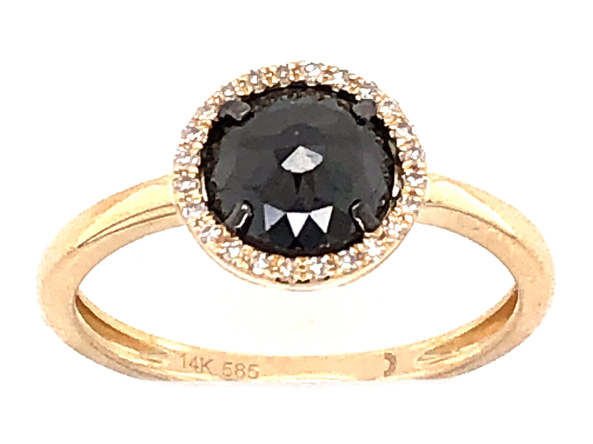 ROSE CUT BLACK ROUND & WHITE DIAMOND HALO RING