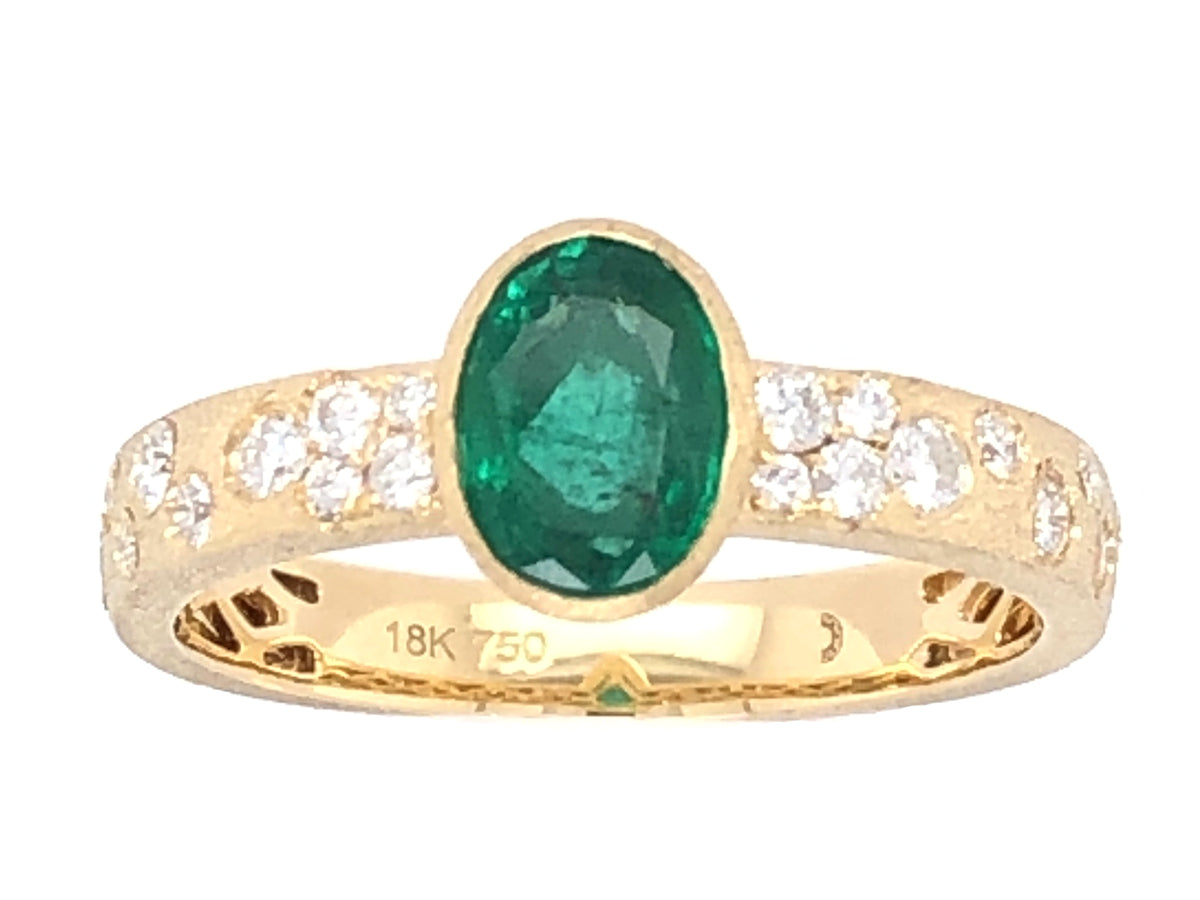 EMERALD & DIAMOND RING, SATIN FINISH