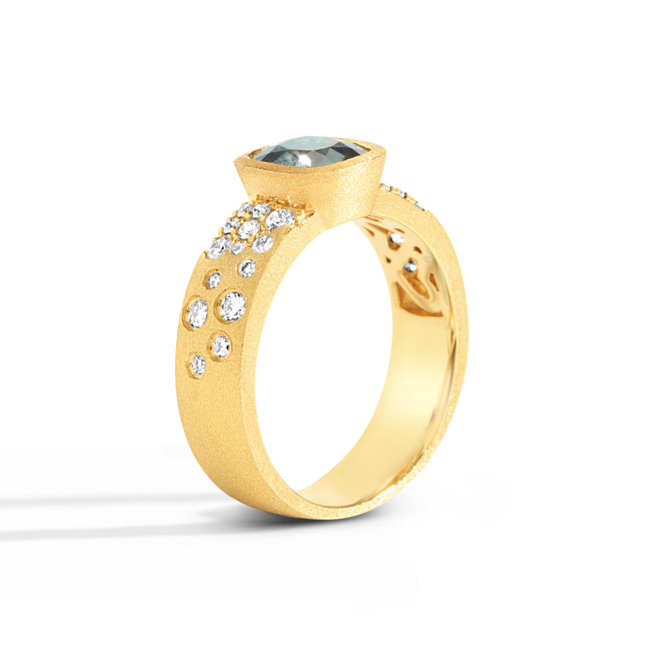Cushion Green Sapphire & Diamond Confetti Ring