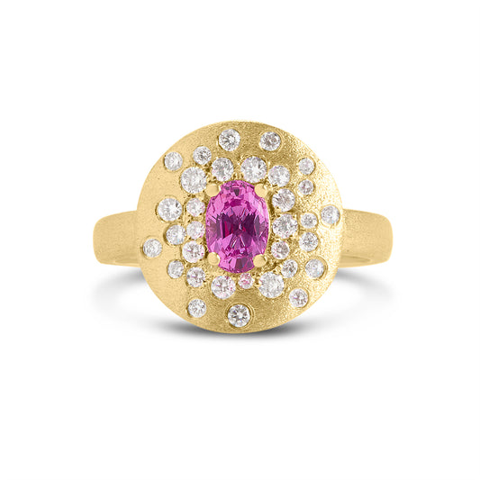 Pink Sapphire & Diamond Confetti Disc Ring