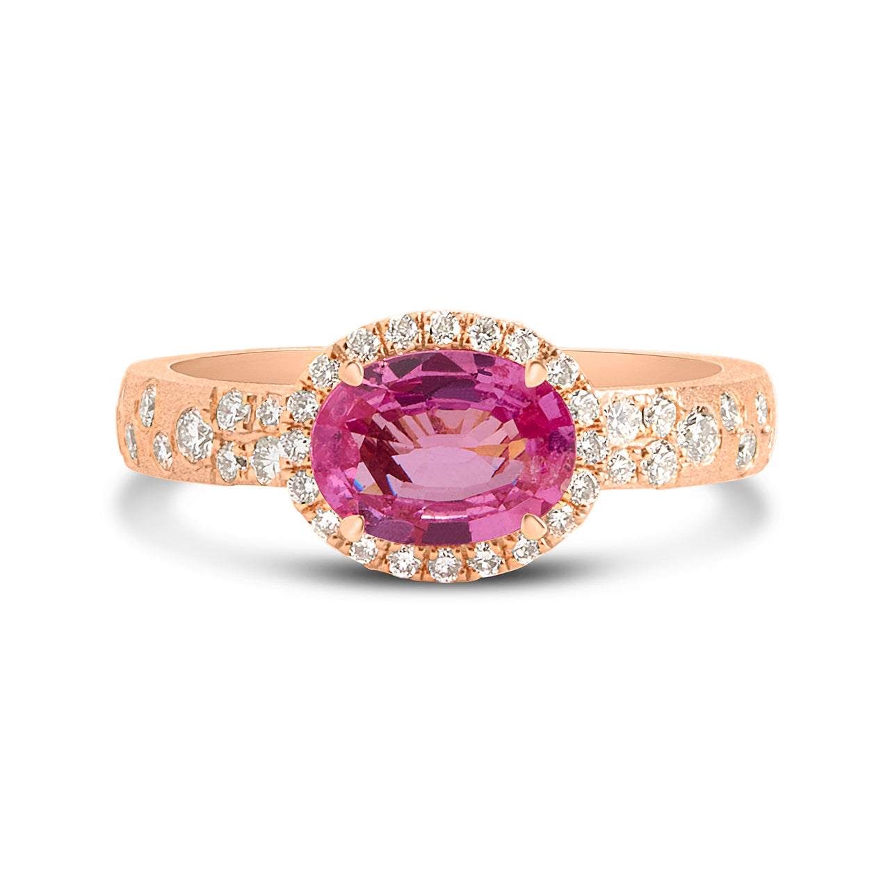 Pink Sapphire & Diamond Confetti East-West Ring