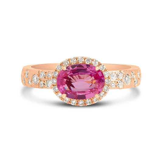 Pink Sapphire & Diamond Confetti East-West Ring