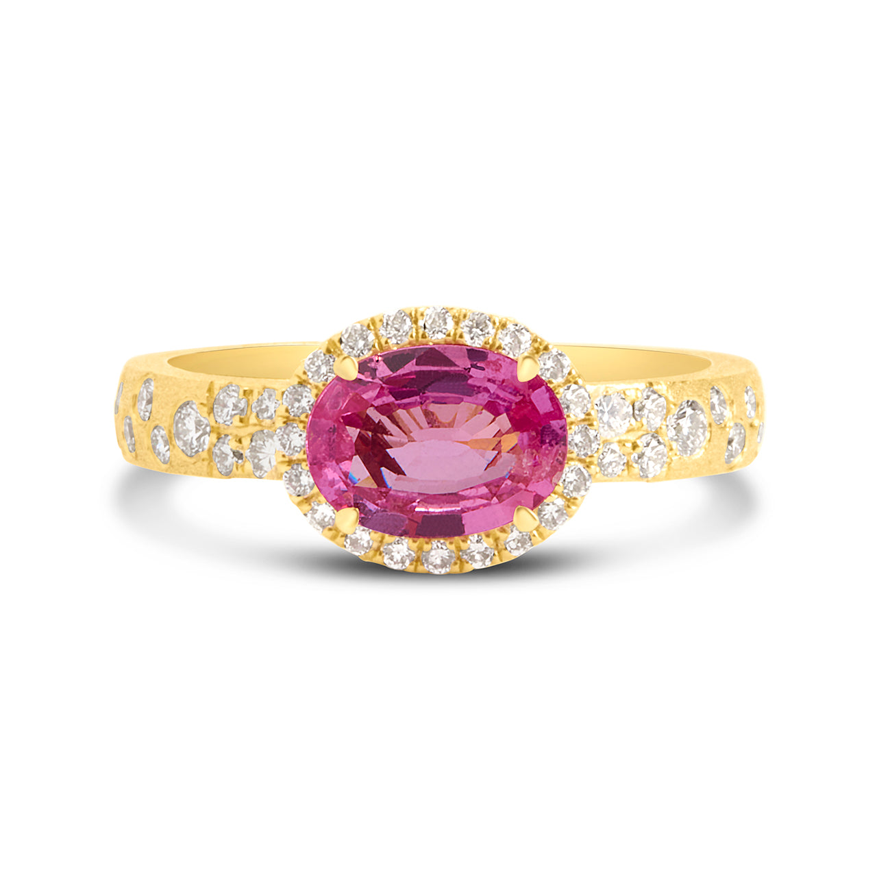 Pink Sapphire & Diamond Confetti East-West Ring