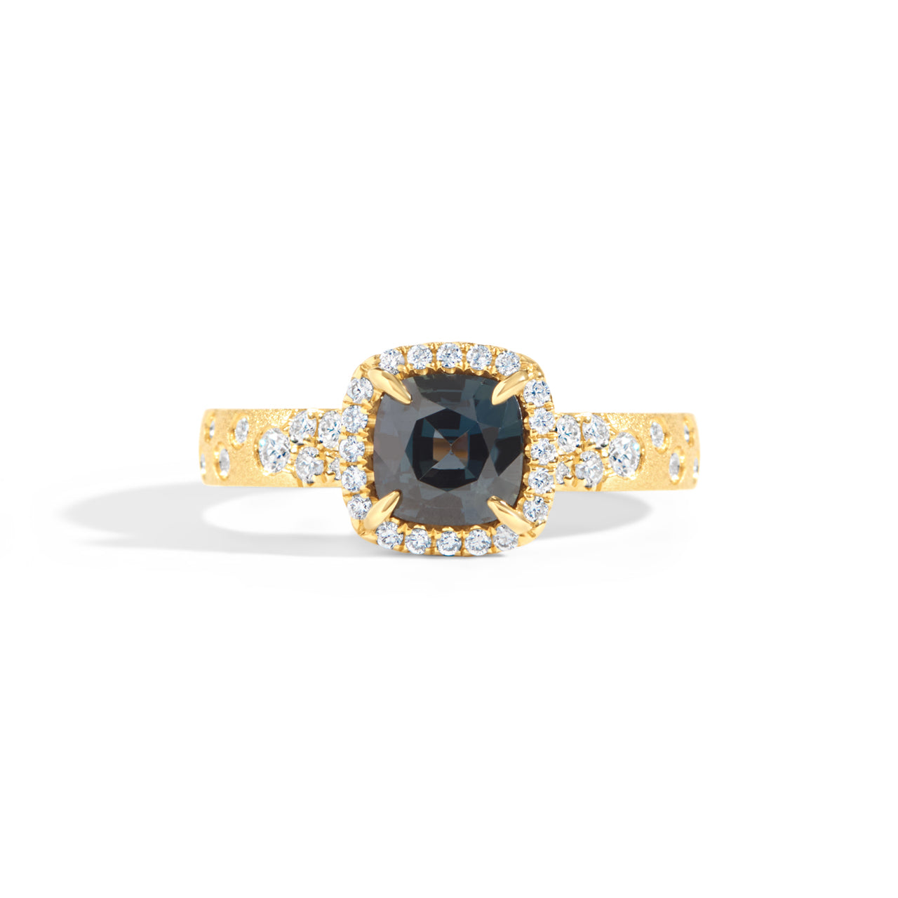 Cushion Green Sapphire & Diamond Confetti Ring