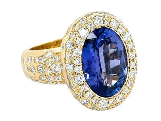Tanzanite Oval Diamond Halo Confetti Ring, Satin Finish