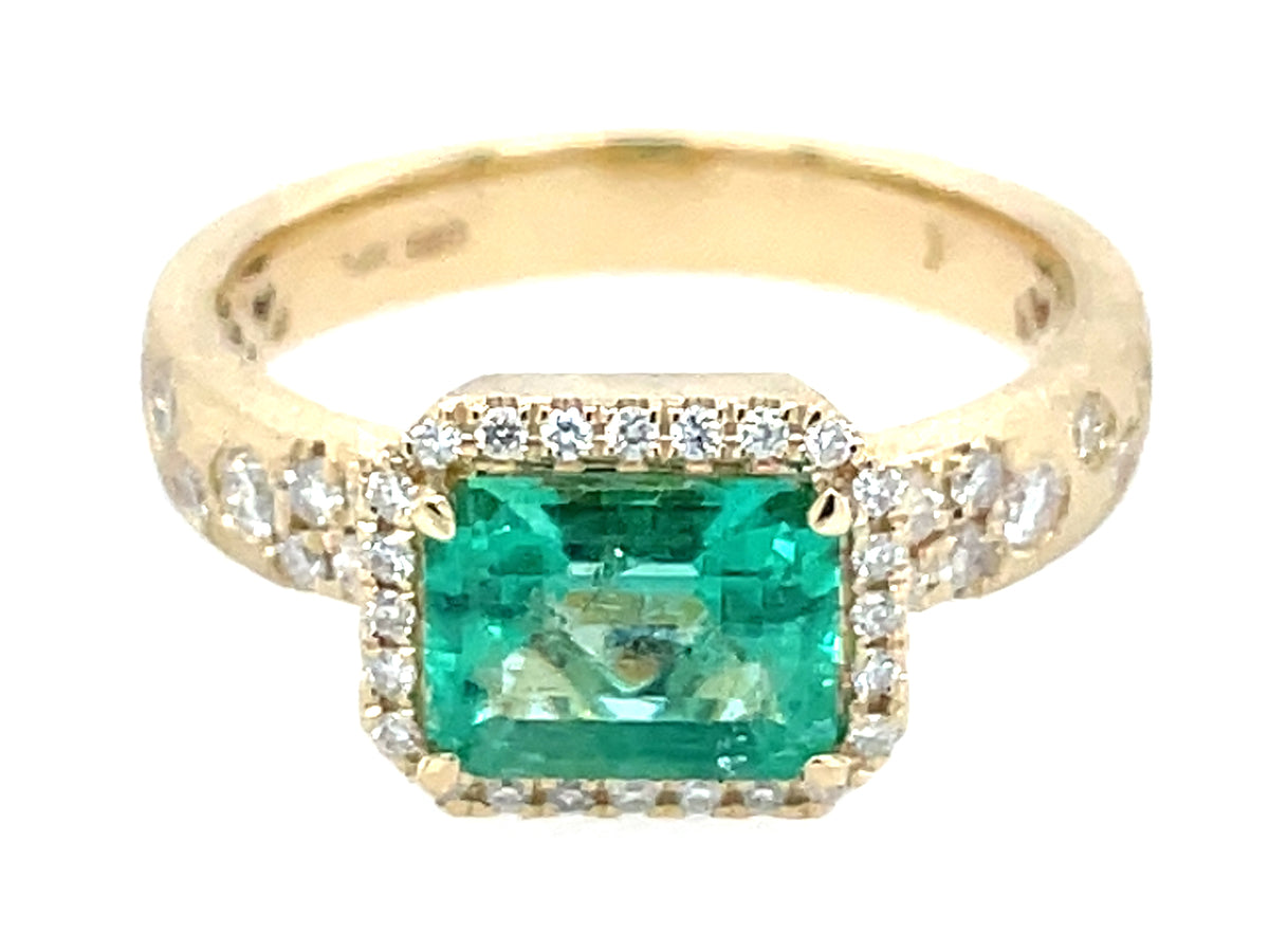 Emerald E/C Diamond Halo Confetti Ring, Satin Finish