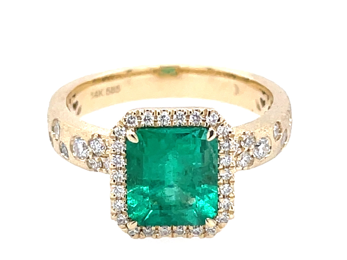 Emerald E/C Diamond Halo Confetti Ring, Satin Finish