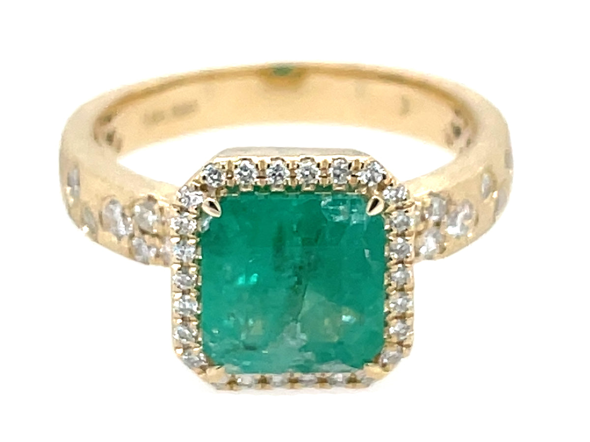 Emerald E/C Diamond Halo Confetti Ring, Satin Finish