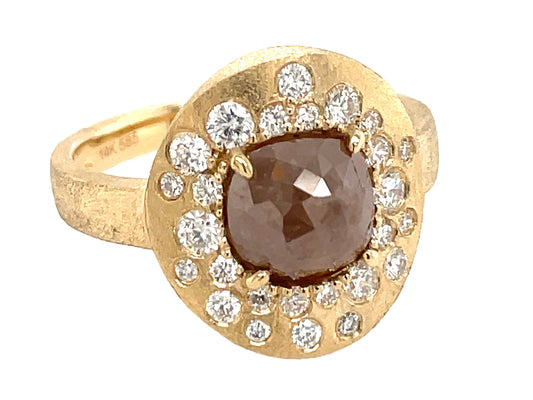 FANCY COLOR DIAMOND CENTER FLUSH SET DISC RING, SATIN FINISH